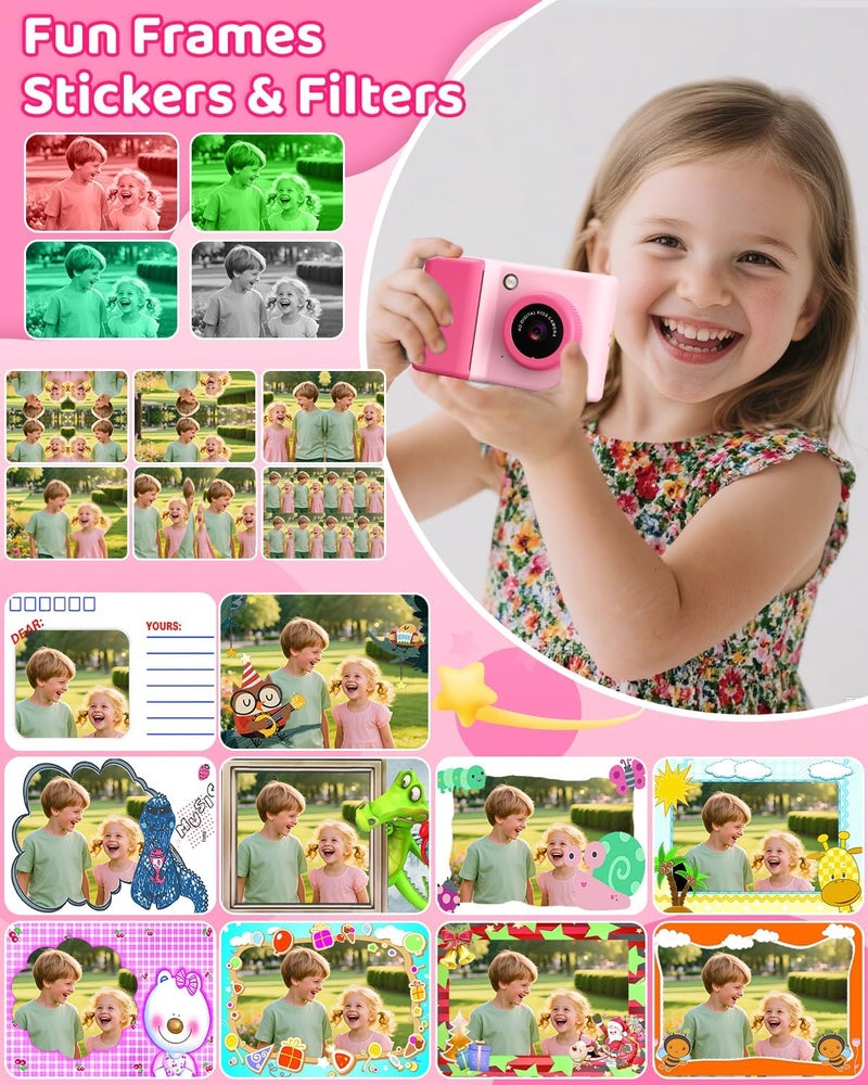Usteetic Kids Camera Instant Print, 20MP 1080P Video Instant Print Camera for Kids with 32GB SD Card, 240 Photos Printing, Face Recognition, ABS Durable, Christmas Birthday Gifts for Ages 3-12 (Pink) - Image 5
